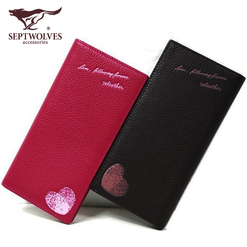 Counter Septwolves couple leather wallet Brand leather men's and women's long wallets a pair of multi-card slots
