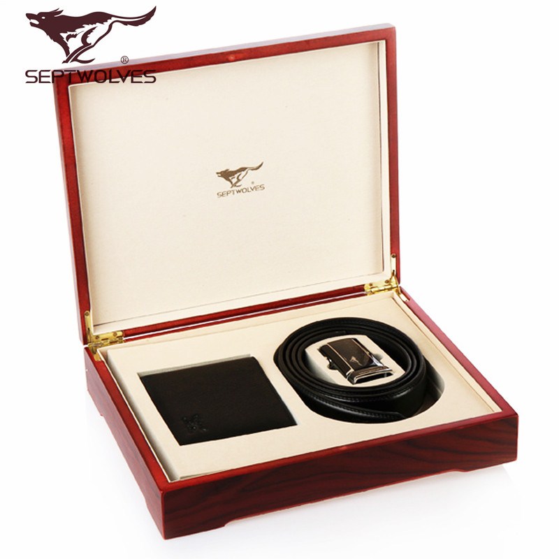 Counter High-grade mahogany gift box set Septwolves leather wallet belt men's belt two-piece package
