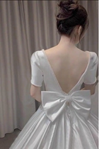 French retro satin light main wedding dress 2021 new bride temperament super fairy dream high-end forest small child