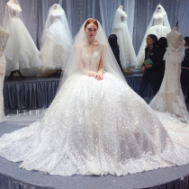 Light main wedding dress 2021 new bride v-neck trailing mori super fairy dream white starry sky simple gauze