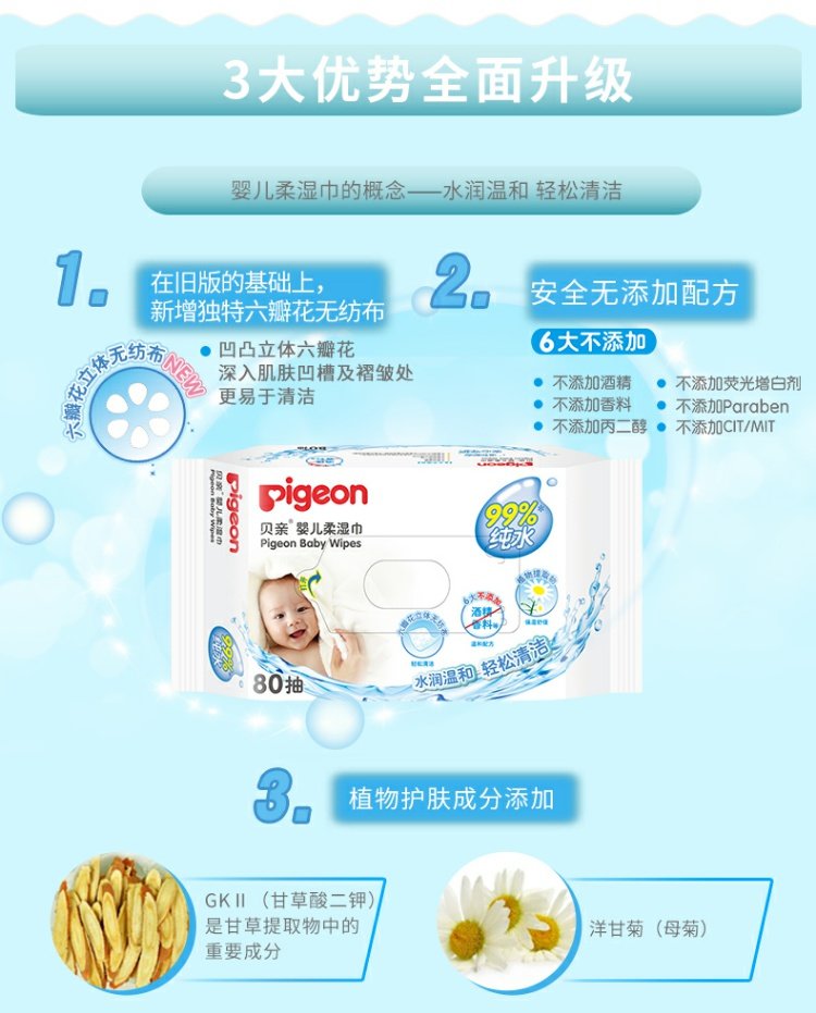 Bồ câu bé lau mềm lau trẻ em Bồ câu lau 80 bơm 3 gói khăn ướt cho bé giấy ướt mamamy