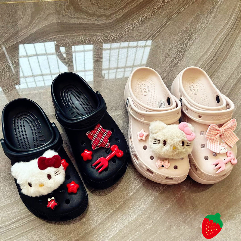 Hellokitty Plush Kt Cat Crocs Accessories Autumn and Winter Girls' Clogs Shoe Charms Cute DIY Hellokitty Plush Kt Cat Crocs Accessories Autumn and Winter Girls' Clogs Shoe Charms Cute DIY