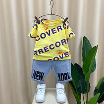 South Korea ins Boys Summer Suit 2021 Foreign Style Baby Summer Suit Net Red Tide Boys Short Sleeve 3 Two-Piece Set