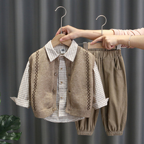 Korean Baby Spring Clothing Suit 2021 New Boy Sweater Horse Chia Three Sets Baby Boy Handsome Spring Autumn Clothes