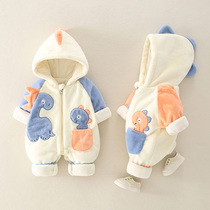 South Korean baby clothes winter dress male and female baby full moon clothes climbing suit plus suede warm suit newborn conjoined clots