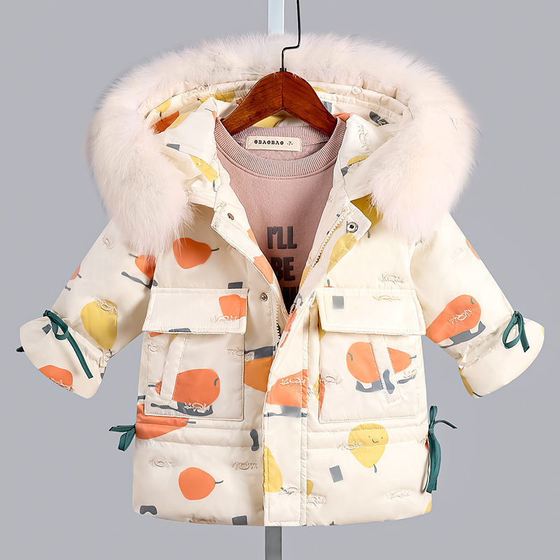 Korean children's down jacket girls medium long version 2021 foreign pie Korean version baby thickened children's coat in children's winter wear