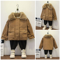 South Korean boys winter clothing plus suede jacket Winter thickened Mao collar sent to overcome childrens cotton clothes autumn and winter style foreign air blouses