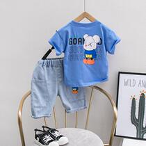 South Korea ins boys summer suit 2021 children's foreign style cartoon summer net red handsome short sleeve two-piece set 3 tide