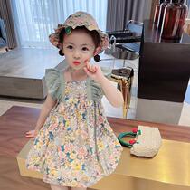 South Korea ins girl floral dress 2021 children summer short sleeve princess dress baby girl summer dress tide 3