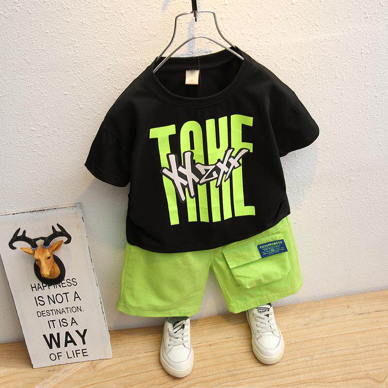 South Korea ins boys summer suit 2022 new children's summer short-sleeved baby handsome casual pants two-piece set 3