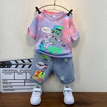 South Korea ins boys summer suit 2021 children's foreign style handsome clothes tide boys summer net red two-piece set 3