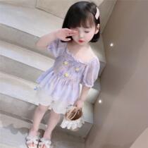 South Korea ins girls suit summer 2021 net red children foreign style sweet girls summer shorts two-piece set 3