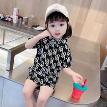 South Korea net red girls foreign style summer short sleeve set 2021 new children's letter two-piece summer baby tide