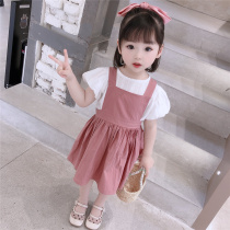 South Korea ins2021 girls summer dress dress belt skirt set new children's clothing two-piece girl princess skirt 3