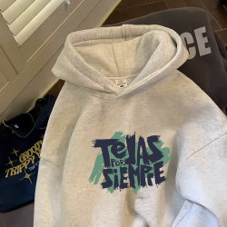 American-Style Heavyweight Fleece-Lined White-Gray Hooded Sweatshirt for Men, 2025 New Trendy Brand, Loose Fit, Student Couple Outfit Jacket