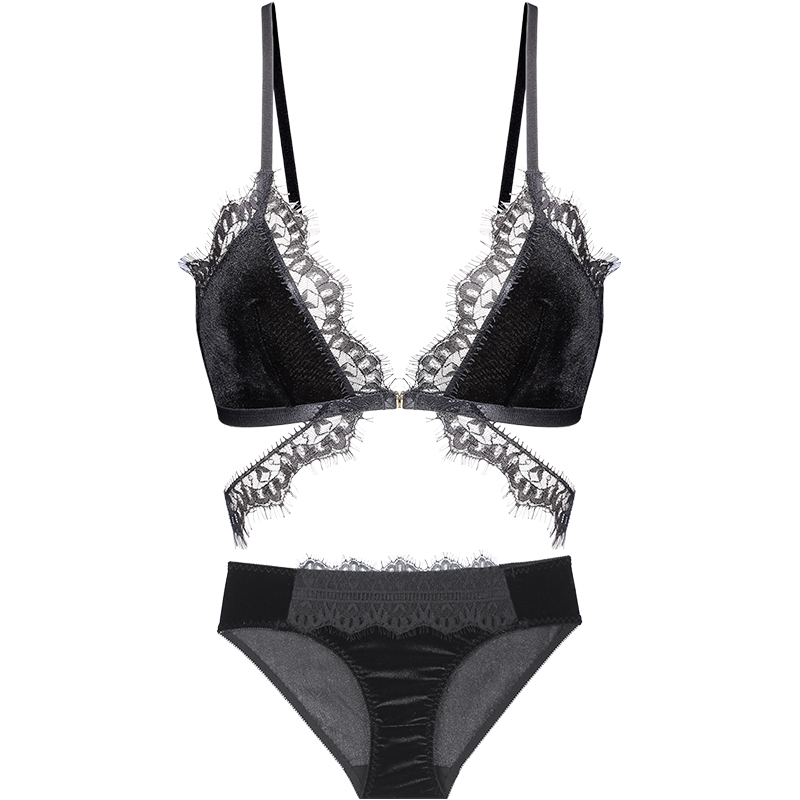 BAOSHI Yu sexy nhung áo ngực kiểu Pháp đẹp lại mỏng thép miễn phí bộ sưu tập áo ngực bralette bộ.