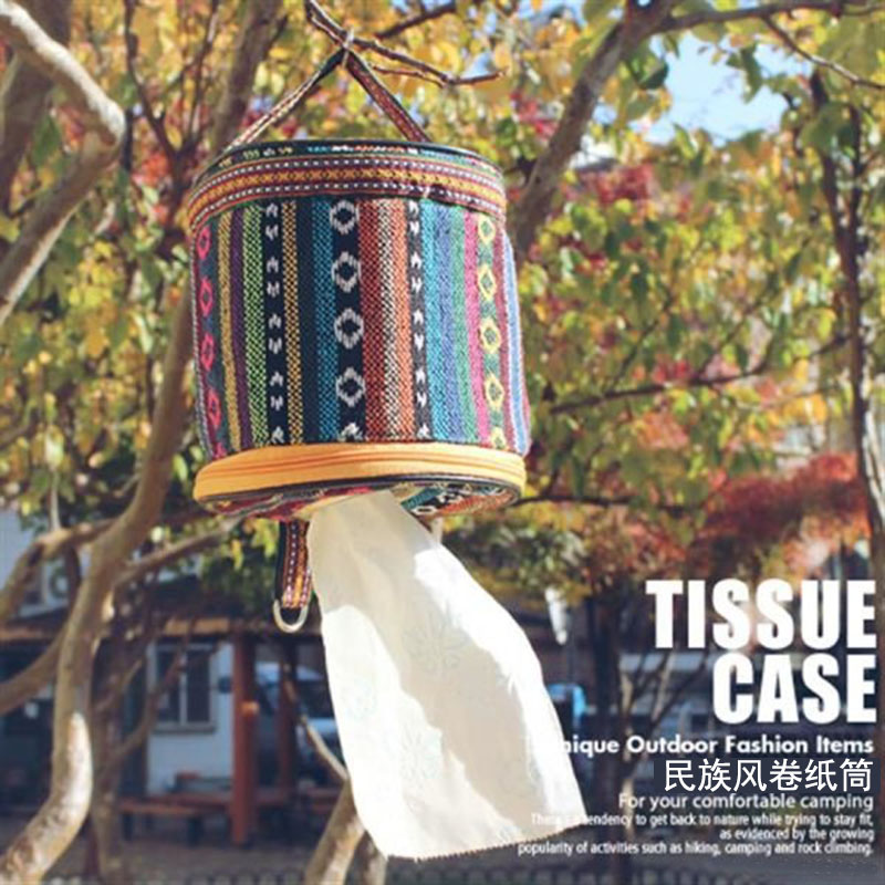 Korean multi-functional paper towel set ethnic wind roll paper tube outdoor camping paper towel draw paper towel hanging bag napkin box