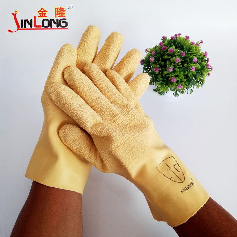 10 pairs of Shanghai johnson knitted velvet long tube tripe latex wrinkled waterproof warm wear-resistant labor insurance gloves