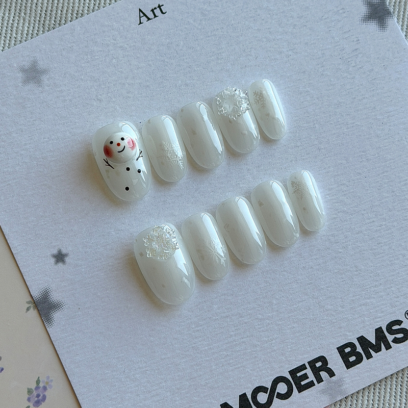 Winter Snow Baby Winter Snowman Snowflake Temperature-Changing Blush Short Wearable Nail Art Finished Nail Patch Pawpawnail