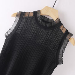 Plus fat plus size knitted camisole women's inner wear new wood ear side sleeveless top hollow lace bottoming shirt