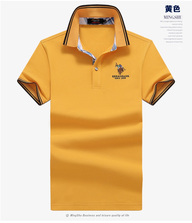 Đầm xòe nam mùa hè đích thực áo thun tay ngắn đính hạt cotton loe XL công sở giản dị áo sơ mi Paul POLO áo thun nam cổ tròn