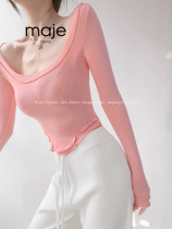 Fening Maje Large Circle Collar Wood Ear Long Sleeve T-shirt Woman Autumn Sashimi With Short Arched Down Swing Inner Lap Top