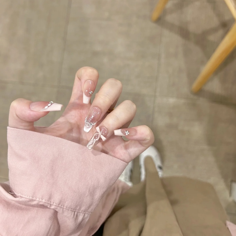 Purely Handmade Wearable Nails, French Bow, Cat Eye, Gentle and Sparkling, High-End, Whitening Manicure, Princess Pink Manicure
