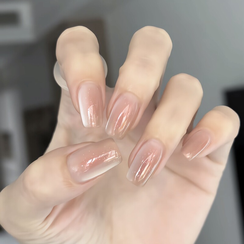 Nude Gradient Manicure, Orange Aurora Manicure, Sunset Vibe Wearable Nails, Removable, Complexion-Enhancing, Elegant Nail Stickers