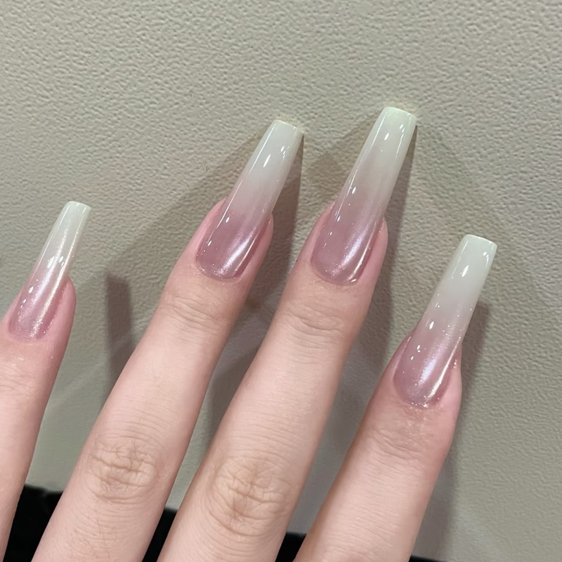 Pure Desire Style Gradient Color Nail Patches Fake Nails Long Whitening Nails Milk Coffee Color Nails White Water Cat Eye Nails