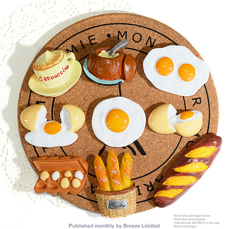 Fridge Sticker 3d Solid creative magnetic sticker adorable ins food Egg Bread Next Afternoon Tea Message Magnet Sticker