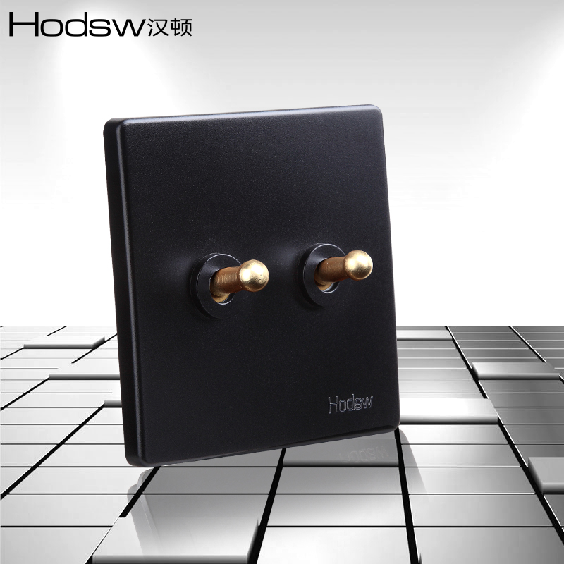 Hanton Switch Socket BE Black Brass Dial Bar Imitation Ancient Double Switch Single Control Double Cut Open Switch 86 Duplex Hotel