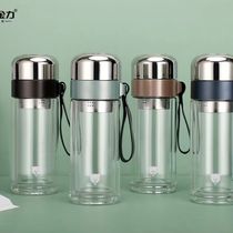 Gold Force Glass Cup Custom Logo Double Layer Thickened Heat Resistant Filter Tea Cup Men And Women Portable Group Purchase Customized Water Cup