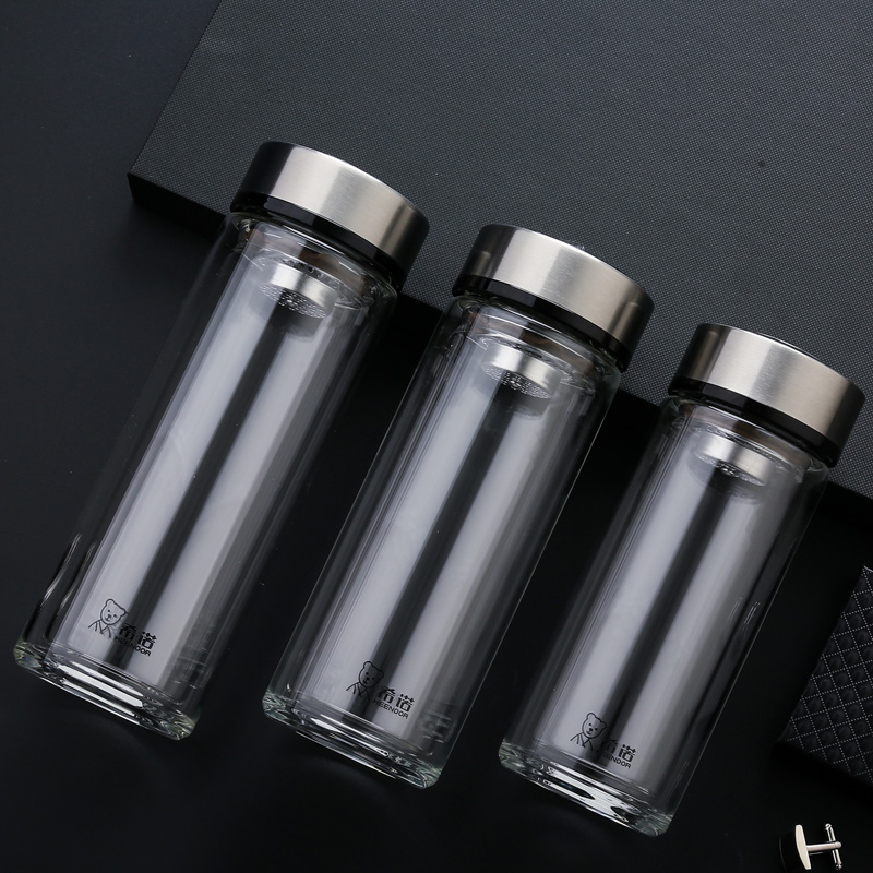 Shino glass-cup double layer with lid men's water glass portable vehicle minimalist heat-resistant tea cup thickened crystal cup