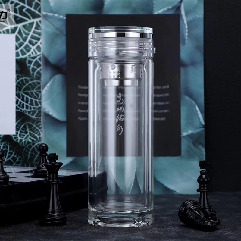 Gold Force Double Glass Cup Men's Home Water Glass Upscale Portable Transparent With Lid Tea Water Separation Bubble Tea Cup Children