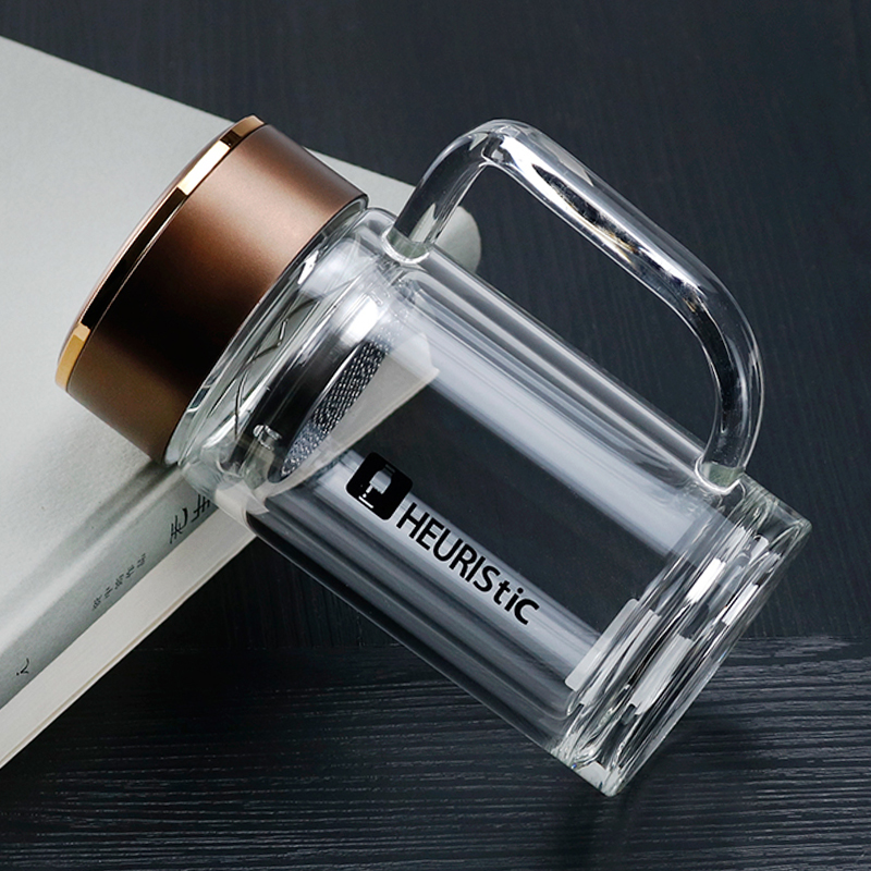 With Handle Glass Cup Double Layer Portable With Lid Filter Handle Heatproof Thickened Business Office Water Cup Men And Women Teacup