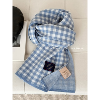 Fine Quality Australian Wool 100% Pure Wool British Blue Small Checkered Scarf Winter Warm Couple Neck Warmer
