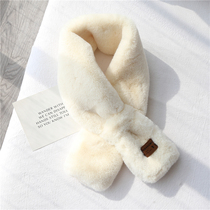 Korean wild wool collar womens label cross imitation otter rabbit plush scarf Autumn and winter thickened warm wool scarf