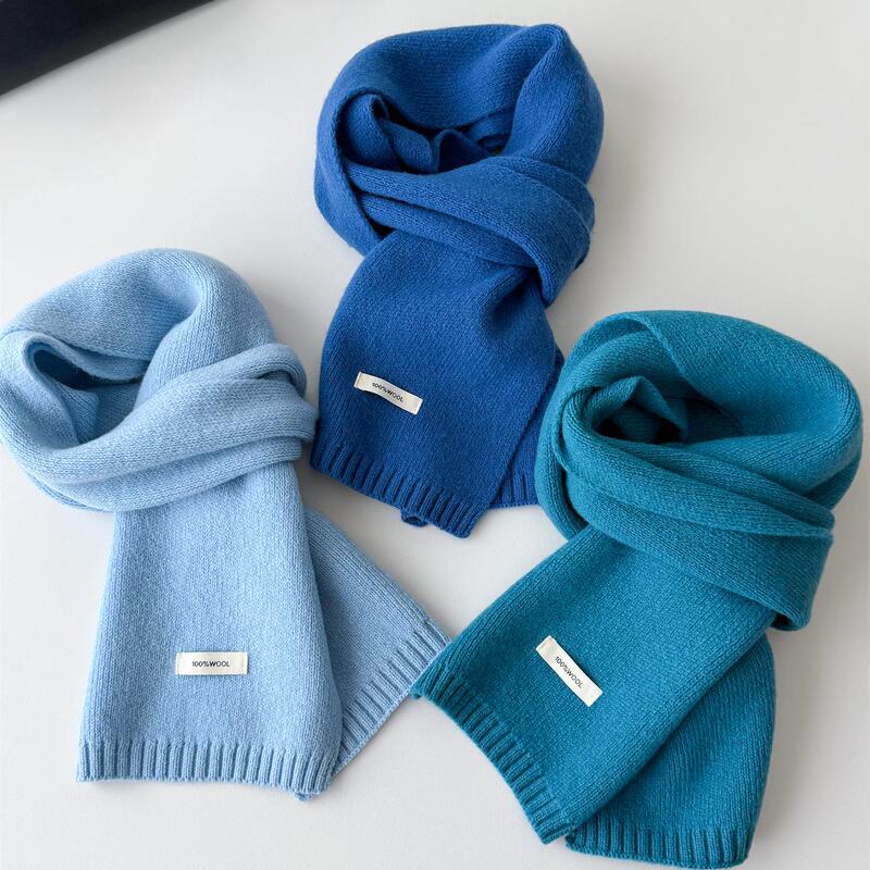 Quiet and Elegant Glacier Blue Scarf, 100% Australian Pure Wool, Women's Autumn and Winter Warm Knit Versatile Neck Scarf