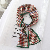 ins wind spring summer autumn all-match professional small ribbon Retro classic houndstooth small silk scarf Womens decorative small scarf