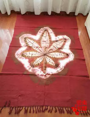 Yunnan Dali handmade tie-dyed tea table dining table tablecloth-Wine red floating spike maple leaf(165times 115CM)
