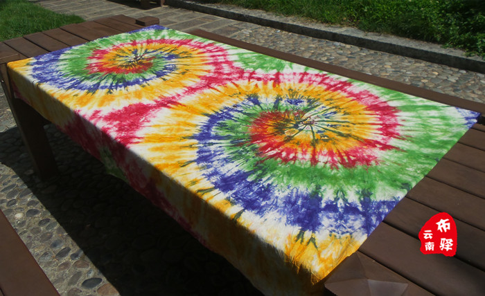 Yunnan Dali handmade boutique tie-dyed coffee table table Table tablecloth freely dyed colorful 2(200times 120CM)