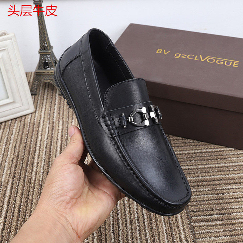 Summer high-end new metal buckle genuine leather casual leather shoes trendy brand European diamond slip-on men's shoes Korean version loafers