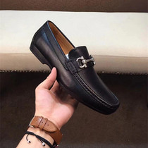 European station mens shoes breathable square head cover foot buckle a pedal casual Korean version of the youth high-end lychee pattern loafers