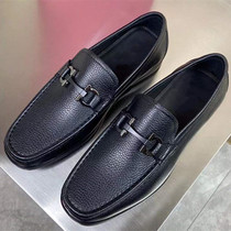 European station popular leather toe layer cowhide breathable casual one pedal high-end set foot loafers horsebit mens shoes