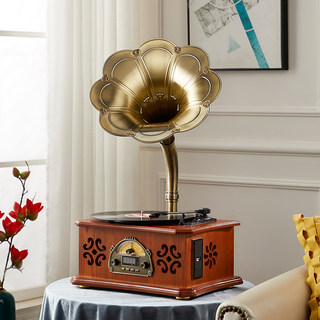 CRC B28 retro gramophone pure copper large speaker vinyl record player radio multiple playback modes brown