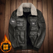 B6 airborne embroidered lint coat male 2021 new winter flight suit male leather jacket jacket PU leather cotton suit