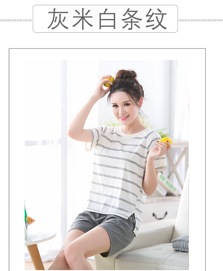 Bộ đồ ngủ nữ mùa hè ngắn tay cotton Phim hoạt hình Hàn Quốc Bộ đồ giản dị Bộ đồ nữ mỏng hai mảnh pijama nam trung niên