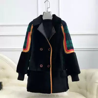 2021 New Haining Korean leather wool one-piece woolen coat women's long version fashion color color cashmere fur