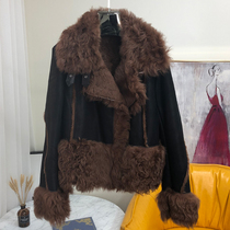  2021 winter new imported wool fur Tuscan leather fur one-piece womens short motorcycle jacket