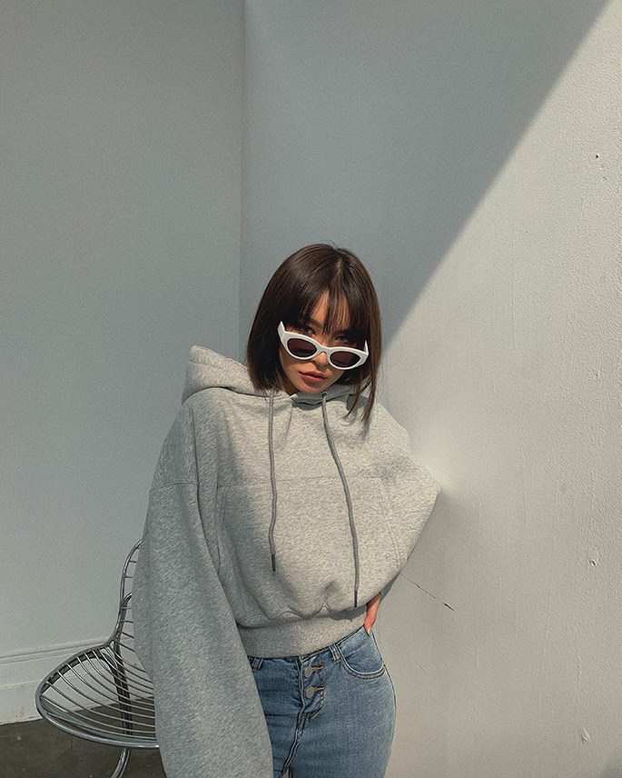 Basic Wear Black Charcoal Hoodies for Women Autumn Winter Loose Fleece Hooded Sweatshirts Streetwear Cropped Pullovers